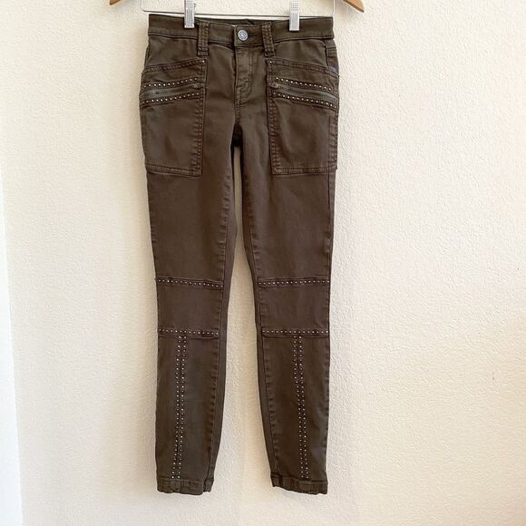 Joie Hazina Studded Skinny Ankle Pants Jeans Womens Size 24 Fatigue Green - Picture 4 of 12
